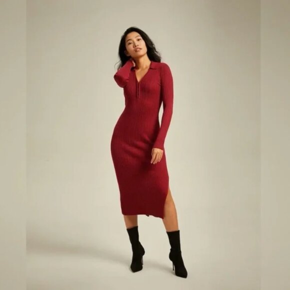 abercrombie ribbed polo midi sweater dress Abercrombie & Fitch COLLARED SWEATER DRESS - Jumper dress - birch/off-white